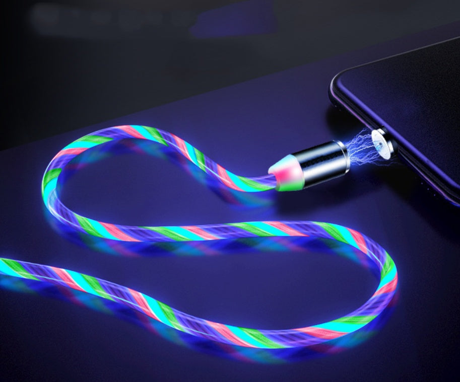 Compatible with Apple, Flowing Light Magnetic Streamer Data Line Cable for Iphone Android Typec